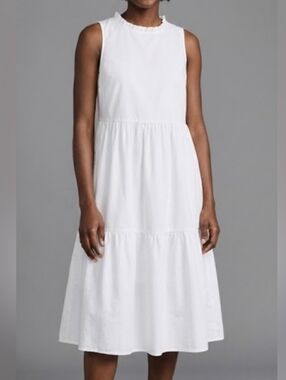 Jcrew FactorySleeveless Cotton Tiered Midi Dress With A Ruffle Neck Detail, Sz 6